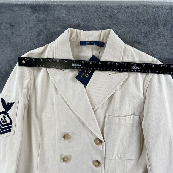 NEW Polo Ralph Lauren White Cream Canvas Twill Nautical Military Blazer Women 2 - Picture 7 of 16